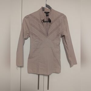 BCBGMaxAzria Blush Belted Blouse With Lace Detail and Back Zipper